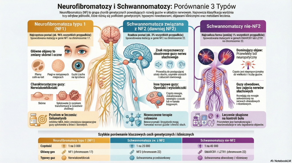 Porównanie trzech typów neurofibromatoz